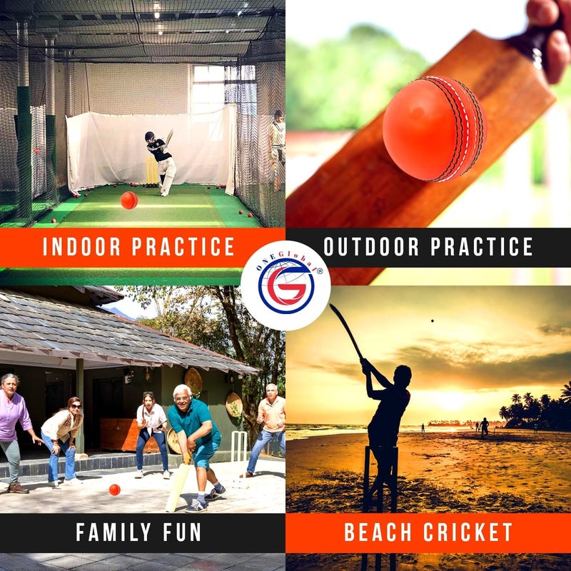 ONEGlobal Soft Rubber Cricket Ball for Practice | Outdoor & Indoor Practice Cricket Ball with Core & Stitched Seam | Realistic Feel, True Bounce & Swing for Practice, Honing Skills & Family Fun - Image 5